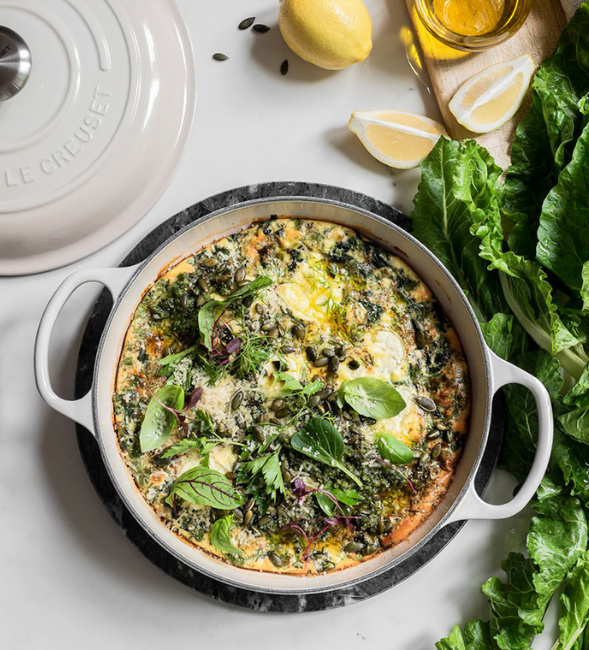 Spinach & Goat’s Cheese Frittata with Pumpkin Seed Pesto